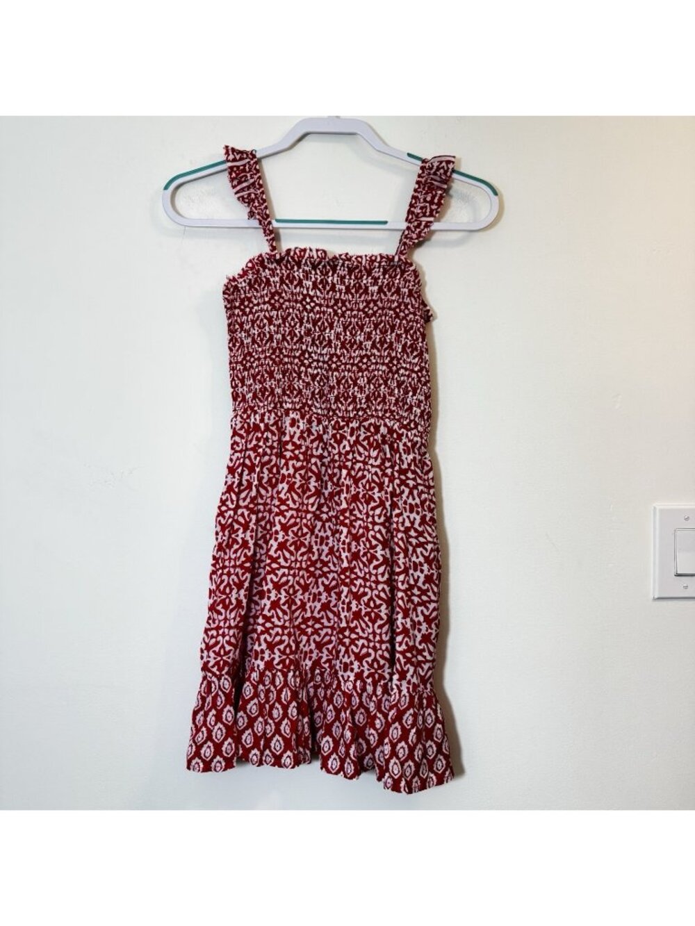 Vineyard Vines Girls Ruffle Smocked Dress Size L Sundress Lined Red/White